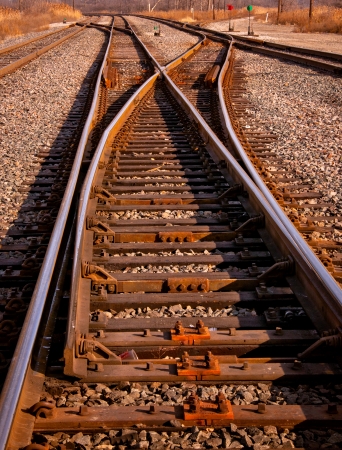 Rail switches in yard off mainlineの写真素材