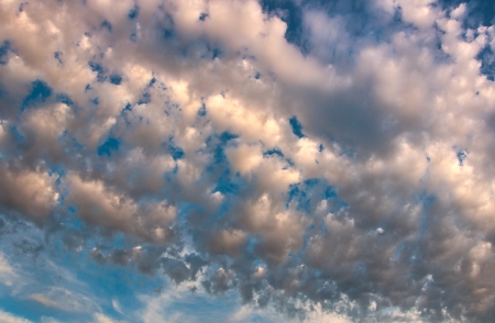 Puffy cloudscape in summer eveningの写真素材