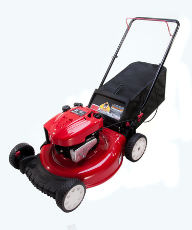 Red Lawn mower on white backgroundの写真素材