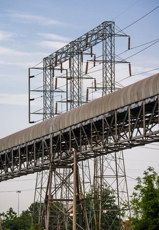 Erected power line structure for high voltage wiresの写真素材