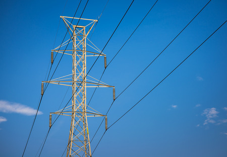 Erected power line structure for high voltage wiresの写真素材