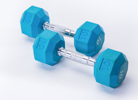Blue dumb bells and fit exercise toolsの写真素材