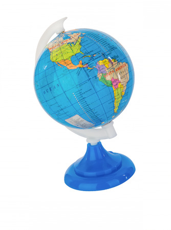 Mini world globe on a white table-topの写真素材