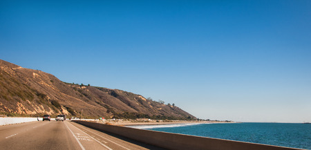 Road trip along Pacific ocean shoreline californiaの写真素材