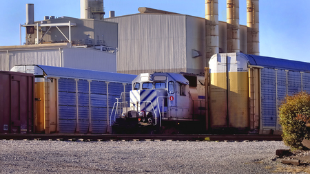 Mixed freight in railcars in Detroit shipping Yardの写真素材