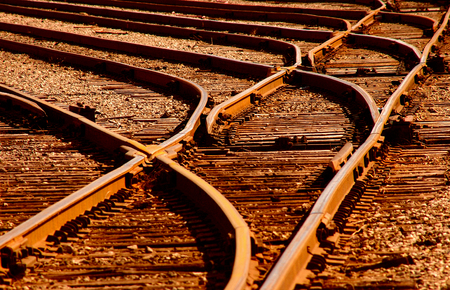 Sunset or rise over Detroit area Multi track switchesの写真素材