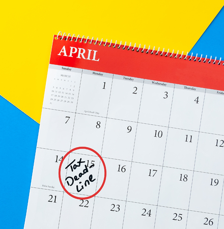 Colorful calendar with tax deadline highlightedの写真素材