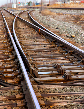 Main line train track switches and yardの写真素材