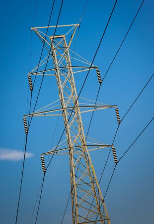 Erected power line structure for high voltage wiresの写真素材