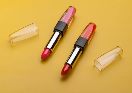 Red and Pink Lipstick Tube for Colorful Glamour Beauty Lookの写真素材