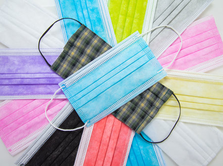 Rainbow of color face masks for virus protectionの写真素材