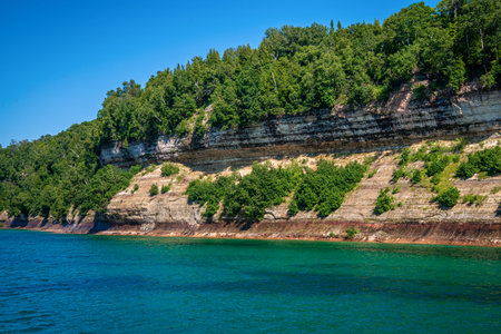 Scenic Pictured Rock Lakeshore from lake Superior Northern Michiganの写真素材