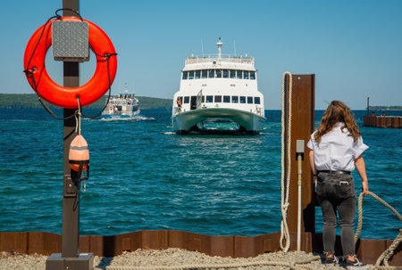 Load of passenger returning from Pictured Rock scenic tourの写真素材