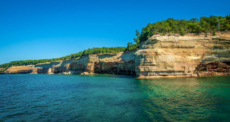 Scenic Pictured Rock Lakeshore from lake Superior Northern Michiganの写真素材