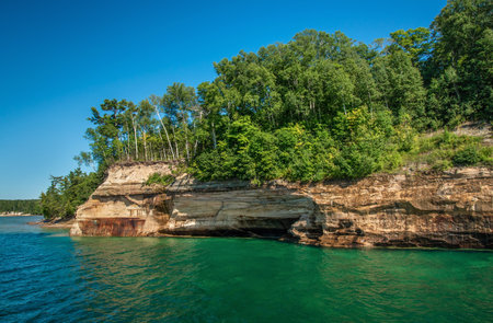 Scenic Pictured Rock Lakeshore from lake Superior Northern Michiganの写真素材