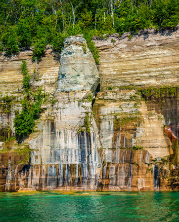 Scenic Pictured Rock Lakeshore from lake Superior Northern Michiganの写真素材