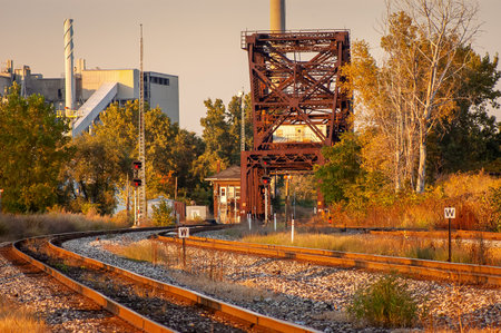 Railroad Crossing Detroit river rail bridge for local shipping industrial customersの写真素材