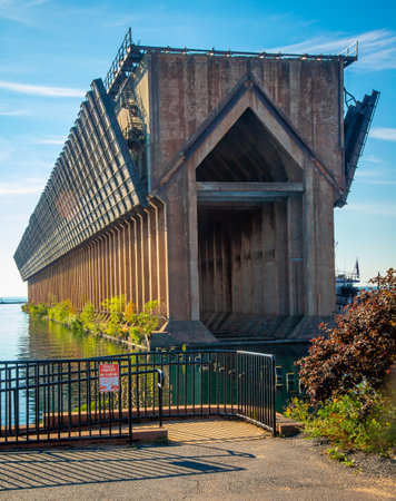 abandoned railroad iron ore loading structure Marquette Michiganの写真素材