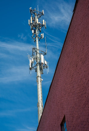 Communicatios tower  and microwave units for scanning signalsの写真素材