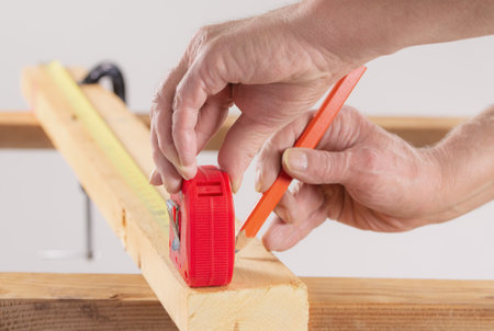 Tools for construction job site measure tape for cutの写真素材