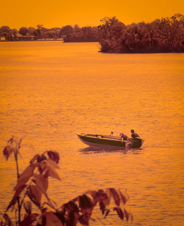 Sunset fishing on Detroit River southの写真素材