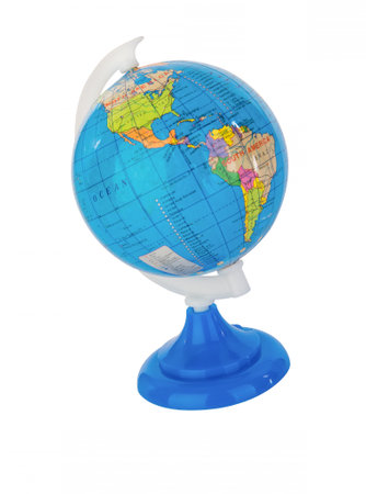 Mini world globe on a white table-topの写真素材