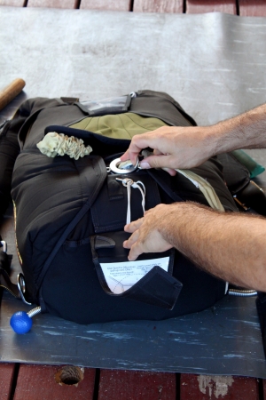 packing a parachuteの写真素材