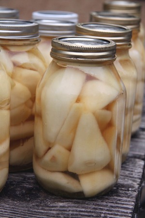 jars of canned pearsの写真素材