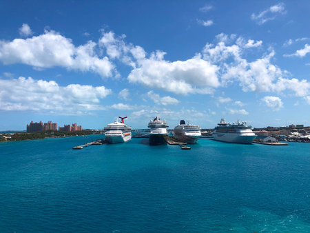 cruise ships port clouds caribbean
