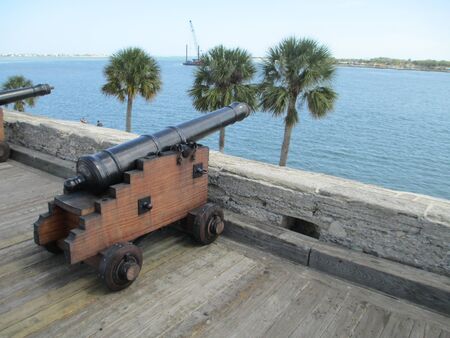 aged cannon with spanish writingの写真素材