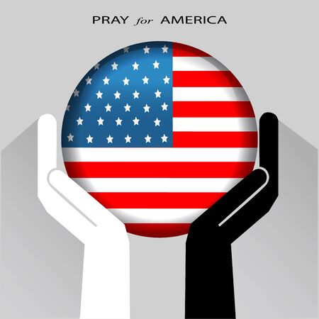 Praying hands with National Flag of the UNITED STATES OF AMERICA, Pray for AMERICA concept, Save USA, sign symbol background, vector illustration.のイラスト素材