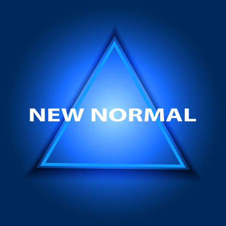 New normal concept.new normal text on Triangle symbol  on blue background,Logo graphic design,banner,graphic elements. After the epidemic the COVID-19 virus caused the new normal worldwide. Vector illustrationのイラスト素材