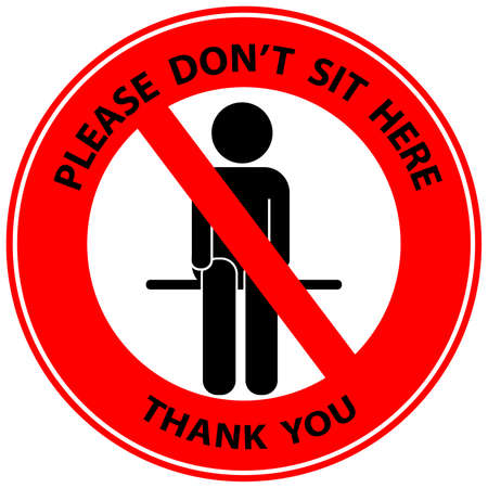 Please don't sit here for Keep Social Distance. For prevention of spreading the infection in Covid-19. Vector illustration of people icon with Social Distance concept.のイラスト素材