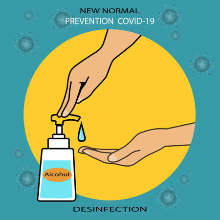 Covid - 19 prevention of Disinfection concept. People washing hands. Personal hygiene. Disinfection, antibacterial washing. Vector illustration.のイラスト素材