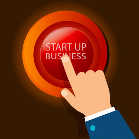 businessman hand pressing start up button on business, business start conceptualのイラスト素材