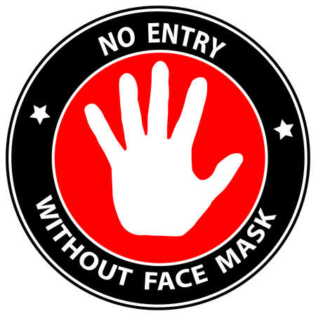 Warning sign without a face mask no entry. Vector front door plate,stickerのイラスト素材
