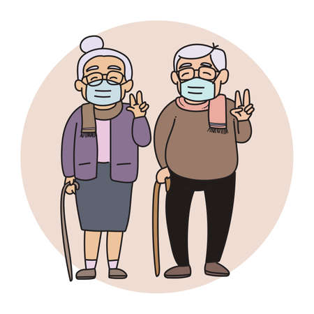 Vector of an elder person wearing a face mask. Healthy and lifestyle conceptのイラスト素材