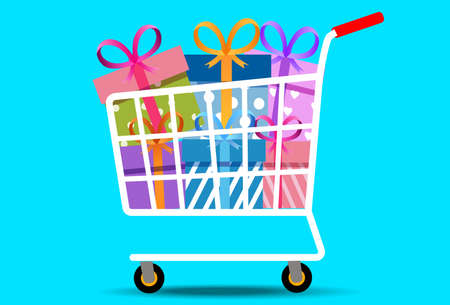 shopping cart online boxes gift presents, Shopping design. commerce icon. Colorful design. vector illustrationのイラスト素材