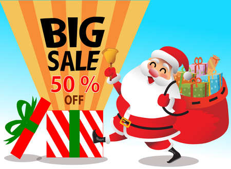 Vector Christmas banner design set with Santa Claus illustration. Christmas  big Sale 50% off Concept Design. Best for poster, advert or social media post.のイラスト素材