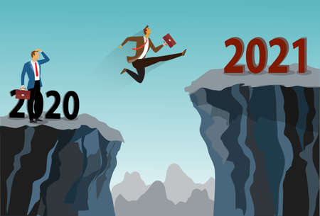 Business development to success in 2021 concept, businessmen jumping up that rise to success in 2021. business conceptのイラスト素材