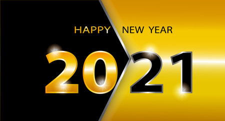 2021 Happy New Year Black Promotion Poster or banner with open gift wrap paper. Change or open to...