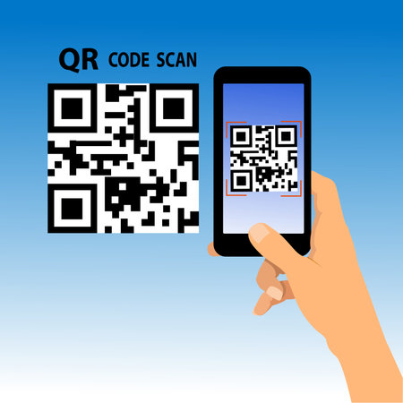 Scan QR code to Mobile Phone. Electronic , digital technology, barcode. Vector illustration.のイラスト素材