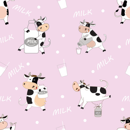 seamless pattern. milk cow art background fabric texture decor wallpaper. vectorのイラスト素材