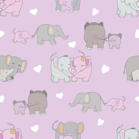 Elephant cute seamless pattern, Cartoon elephant background, vector illustrationのイラスト素材