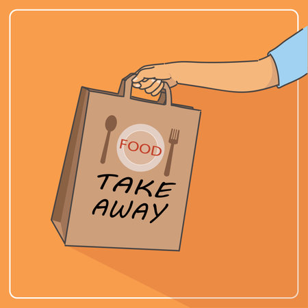 Ready food delivery Take away paper food bag. Vector  illustration of takeaway lunchのイラスト素材