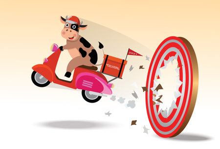 Business delivery breaking target archery to Successful . Delivery man drive passed through the target.business concept goal and success. vector, illustrationのイラスト素材