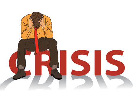 Vector illustration of a man loss job due to coronavirus. Covid-19 outbreak causing companies and businesses in crisis. covid-19 conceptのイラスト素材