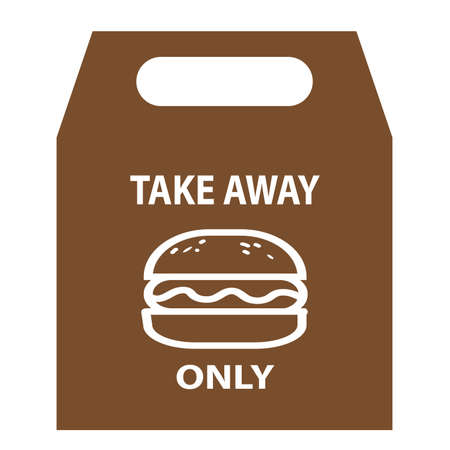 Vector Isolated brown paper bag ,white Burger and white Take away only. Bag Icon or Signのイラスト素材