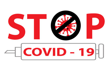 Stop covid-19 coronavirus vector sign. Stop covid-19 text with corona virus icon ion white background for global covid19 outbreak. Vector illustration.のイラスト素材