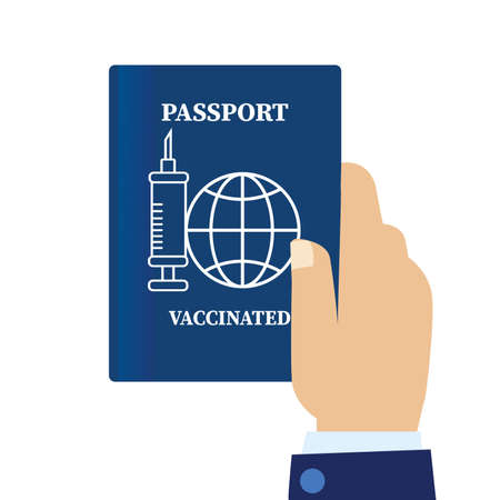 hand and passports vaccinated covid-19.  for foreignl . passport Vaccine injections protect against infection and virus outbreak. Vector illustration.のイラスト素材